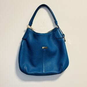 Cole Haan Bag Womens Medium Blue Pebbled Leather Shoulder Hobo Gold Hardware